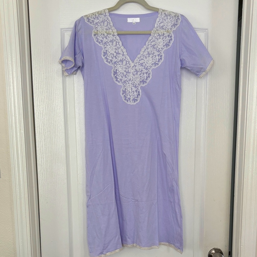 Maria Scotto Made in Italy Vintage Lavender Nightgown with Lace Trim
